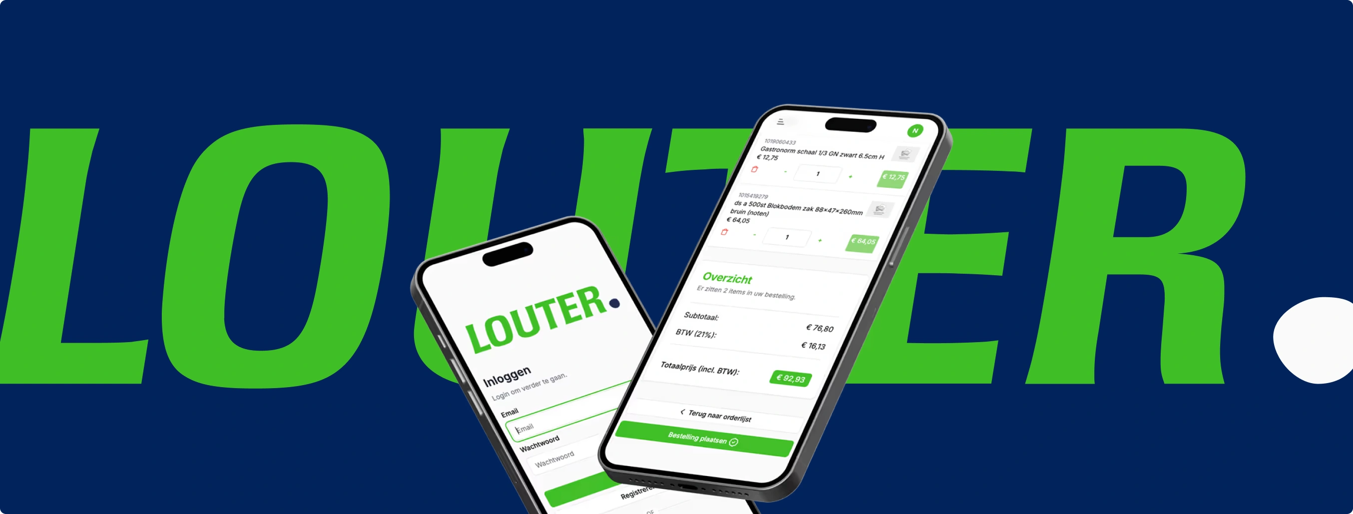 Het bestelportaal van Louter op twee telefoons